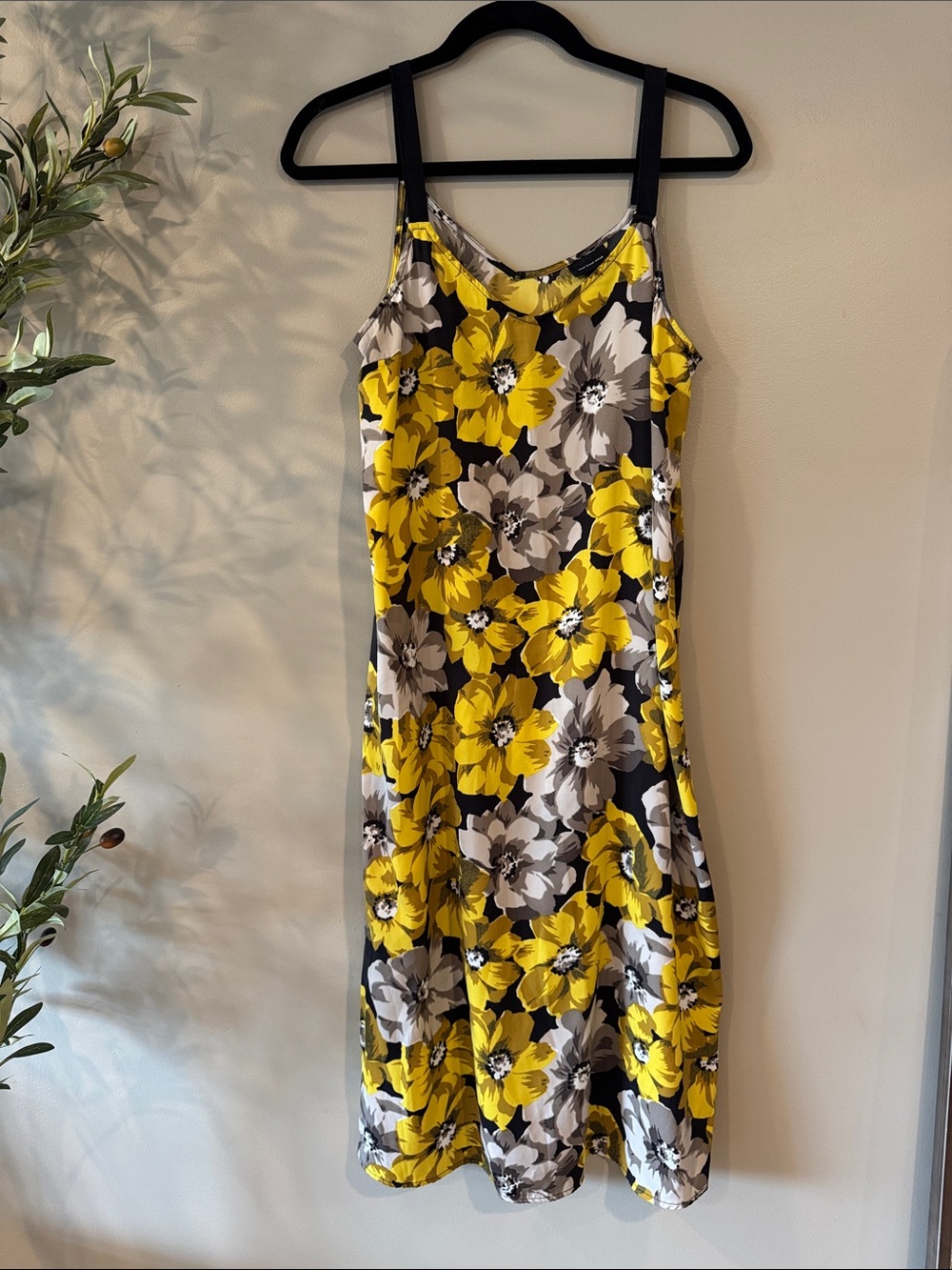 Who What Wear Yellow and Gray Floral Slip Midi Dress